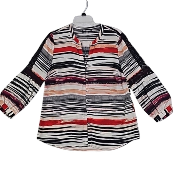 Karl Lagerfeld Paris~Woman Sz. M~Multicolor Elegant Top Buttn 3/4 Balloon Sleeve - Picture 1 of 10